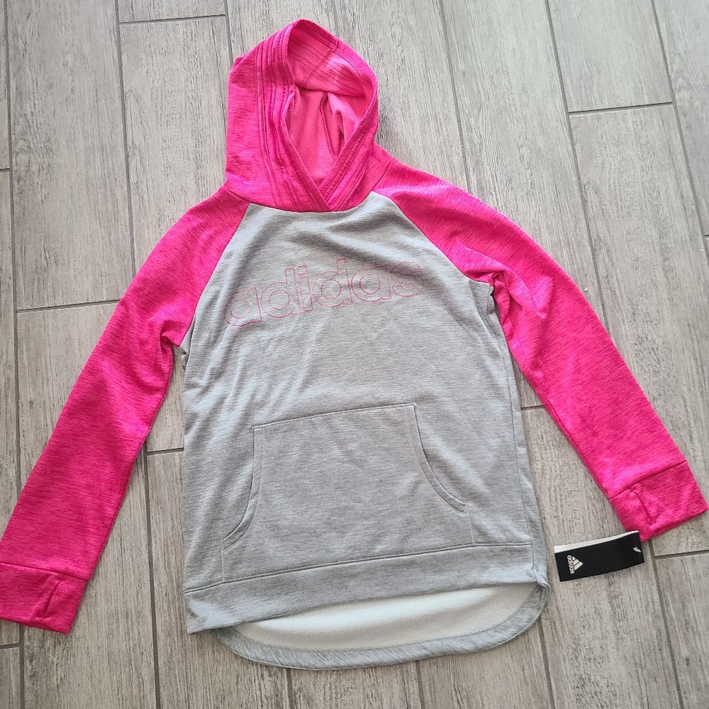 🆕️ NWT Adidas girls sweatshirt hoodie grey and pink size large 14